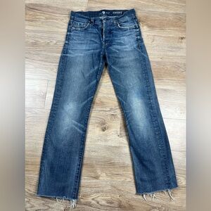 7 For All Mankind Standard Cropped  Straight Blue Jeans 28